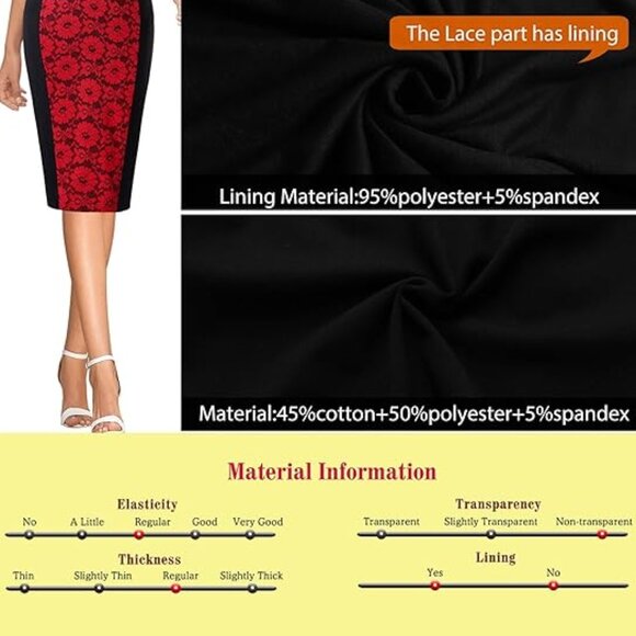 Lace Business Woman Dress Red Black Office Formal Cross Bodycon Stretch XL 14 16 - Picture 4 of 12